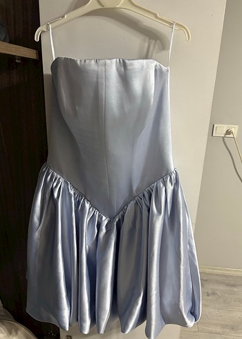 Askılı Drapeli Kısa Abiye Elbise - Görsel 2