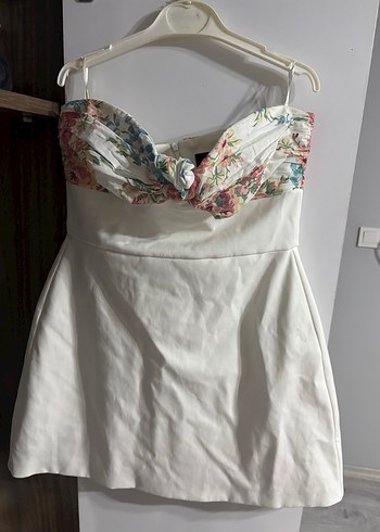 Straplez Mini Beyaz Bohem Gelinlik - Görsel 2