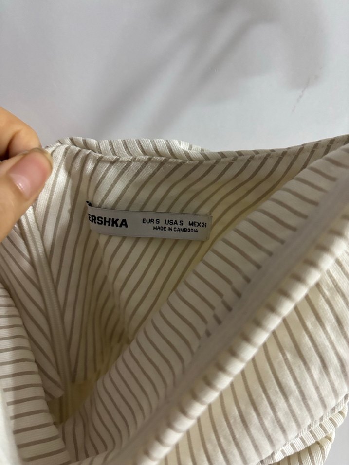 Beyaz Çizgili Straplez Mini Keten Elbise - Görsel 2