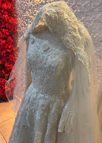 Uzun Kollu Straplez Vintage Gelinlik - Görsel 3