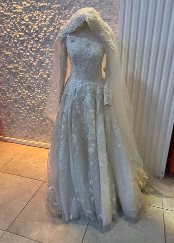 Uzun Kollu Straplez Vintage Gelinlik - Görsel 2