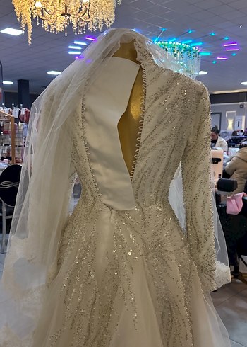 Uzun Kollu Straplez Prenses Gelinlik - Görsel 3