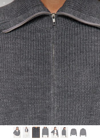 Gri Yüksek Yakalı Bol Kesim Triko hırka - Görsel 3