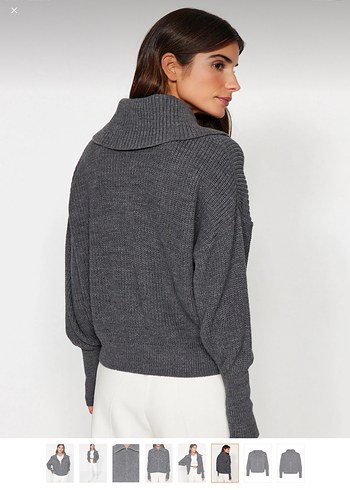 Gri Yüksek Yakalı Bol Kesim Triko hırka - Görsel 5