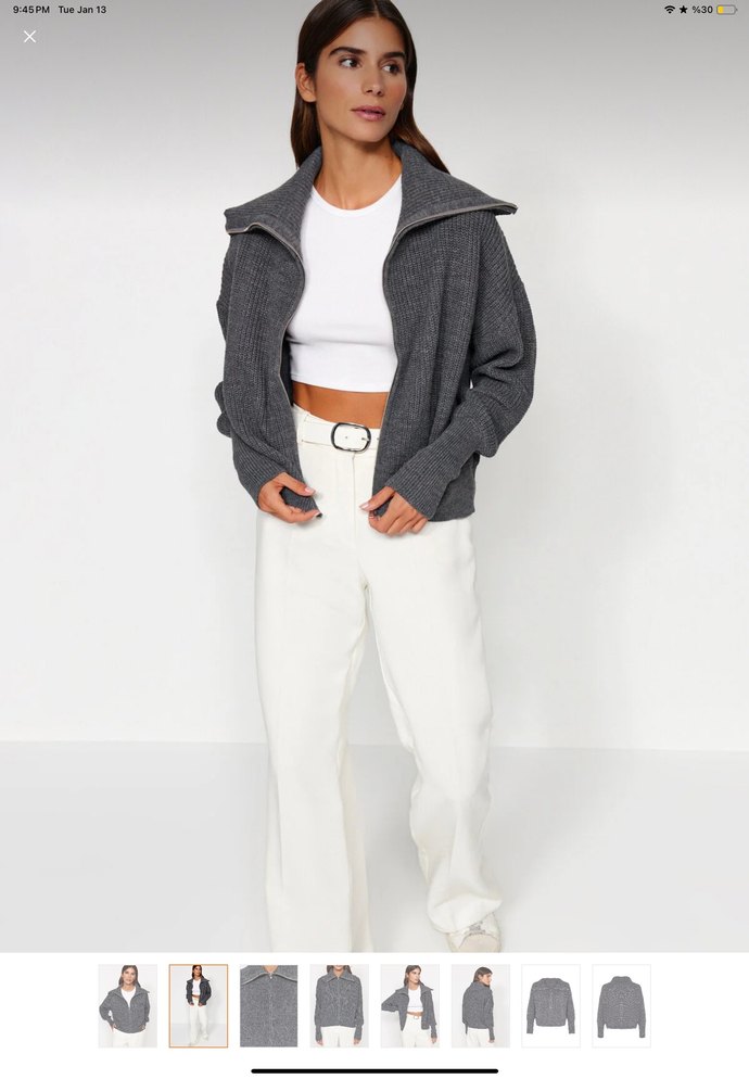 Gri Yüksek Yakalı Bol Kesim Triko hırka - Görsel 2