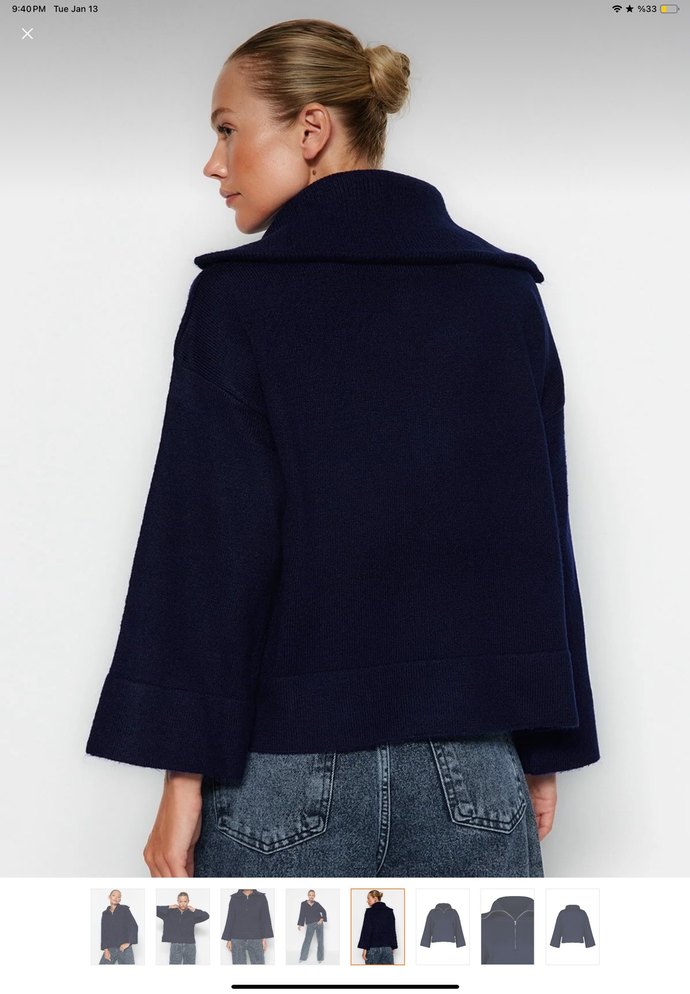 Kadın Lacivert Fermuarlı Yüksek Yakalı Kazak - Görsel 5