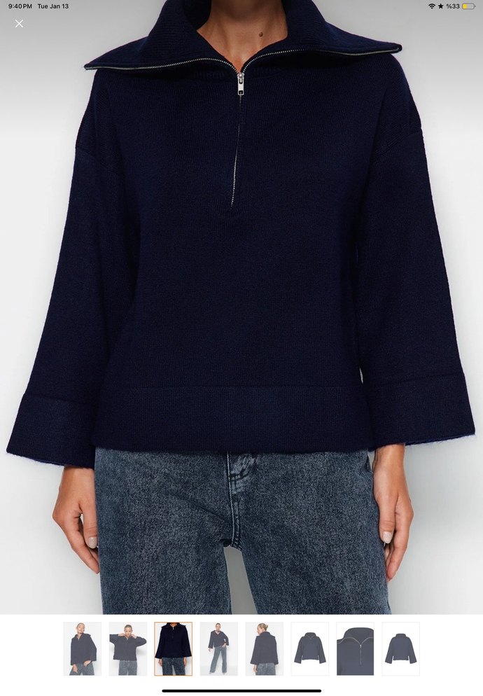 Kadın Lacivert Fermuarlı Yüksek Yakalı Kazak - Görsel 3