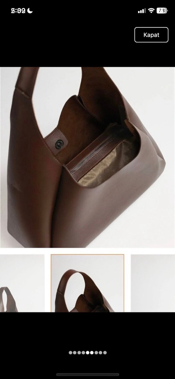 Kahverengi Deri Minimalist Kadın Çanta - Görsel 3