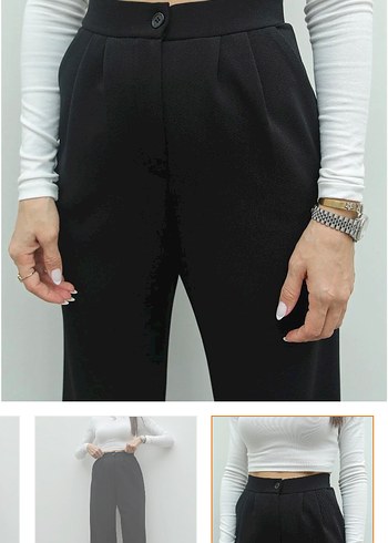 Düz Kesim Siyah Kumaş Kadın Pantolon - Görsel 4