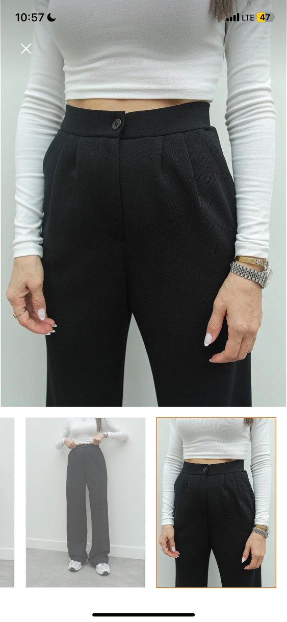 Düz Kesim Siyah Kumaş Kadın Pantolon - Görsel 4