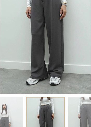 Gri Rahat Kesim Kadın Kumaş Pantolon - Görsel 2