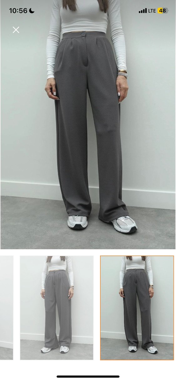 Gri Rahat Kesim Kadın Kumaş Pantolon - Görsel 3