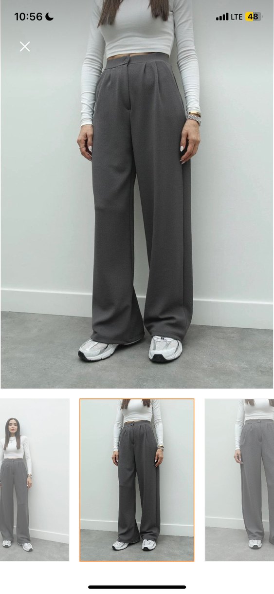 Gri Rahat Kesim Kadın Kumaş Pantolon - Görsel 2