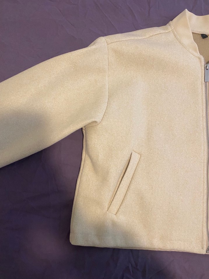 Bej Kadın Fermuarlı Uzun Kollu Ceket - Görsel 3