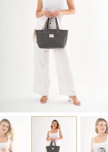 fluffy turkey Gri kanvas Kadın Günlük Çanta - Görsel 3