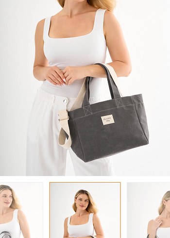 fluffy turkey Gri kanvas Kadın Günlük Çanta - Görsel 5