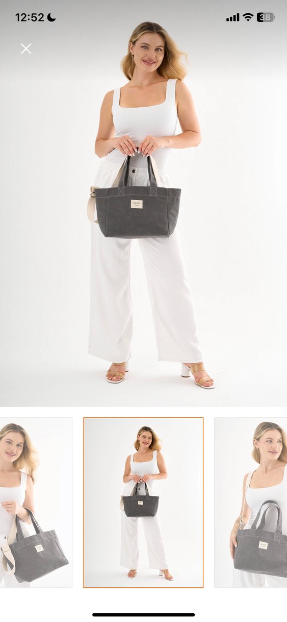 fluffy turkey Gri kanvas Kadın Günlük Çanta - Görsel 3