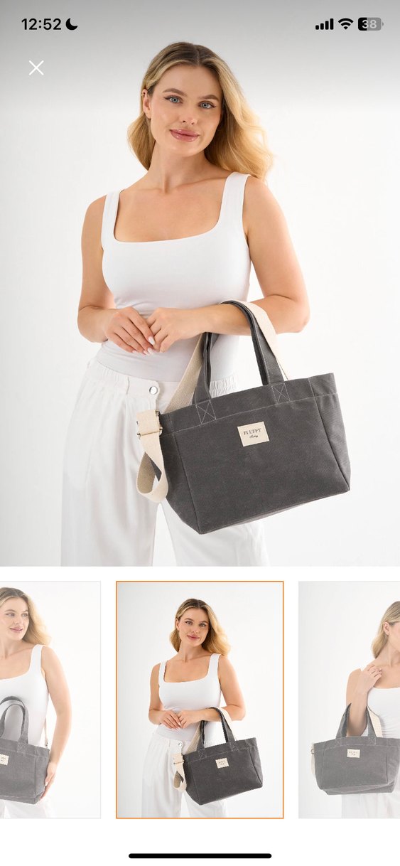 fluffy turkey Gri kanvas Kadın Günlük Çanta - Görsel 5