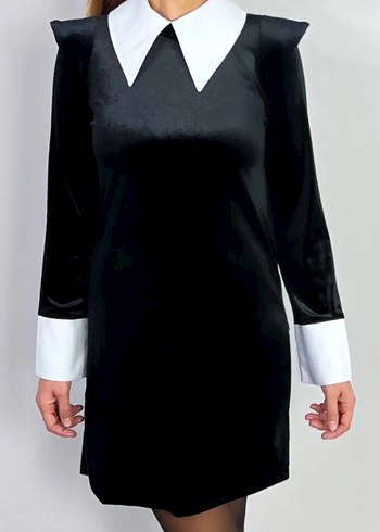 Siyah Beyaz Yakalı Midi Elbise - Görsel 2