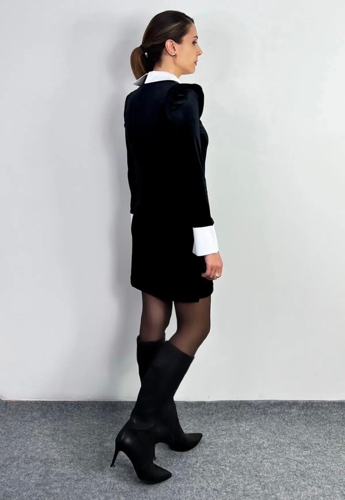 Siyah Beyaz Yakalı Midi Elbise - Görsel 4