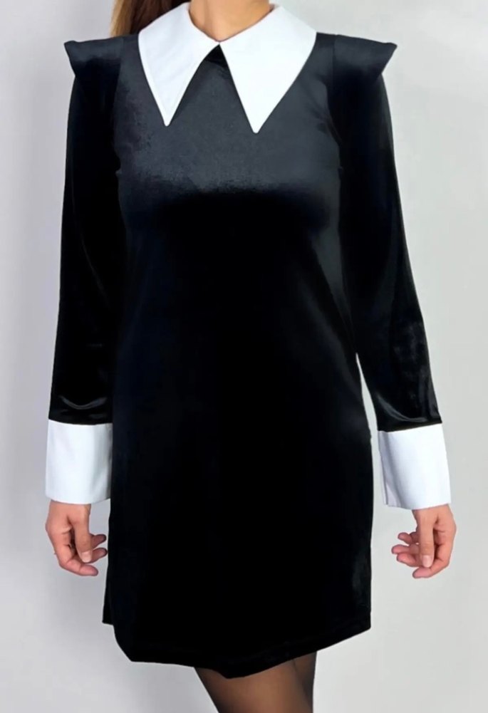 Siyah Beyaz Yakalı Midi Elbise - Görsel 2