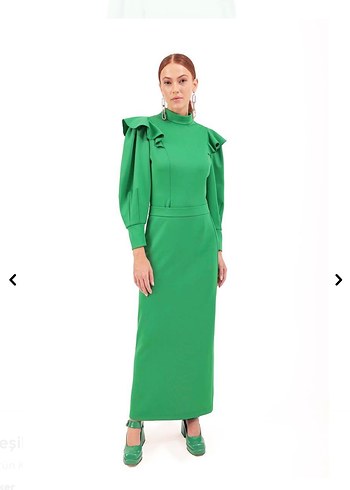 Yeşil Uzun Kol Fırfırlı bluz ve etek - Görsel 2