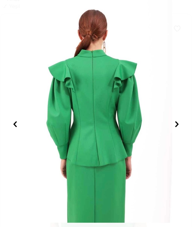 Yeşil Uzun Kol Fırfırlı bluz ve etek - Görsel 3