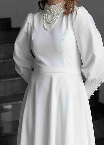 36 Beden beyaz Renk İnci Kolyeli Helen Elbise Gelinlik Nikah