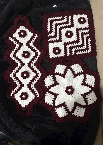 Bordo Beyaz Örgü Banyo lifleri - Görsel 4