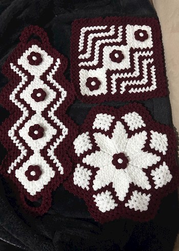 Bordo Beyaz Örgü Banyo lifleri - Görsel 5