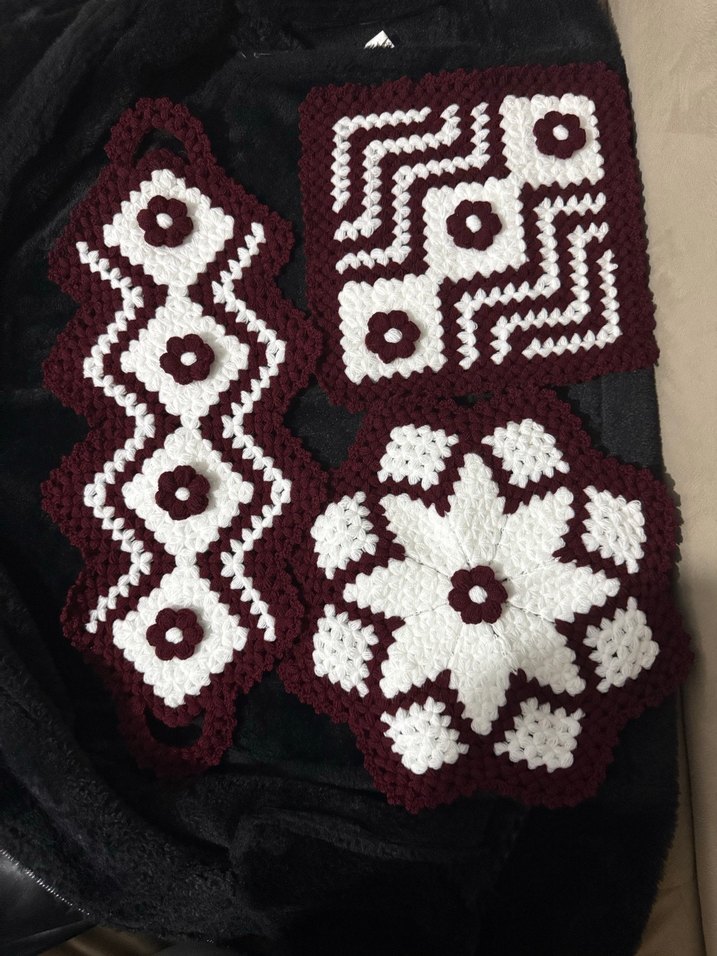 Bordo Beyaz Örgü Banyo lifleri - Görsel 4