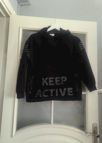 Kapüşonlu Siyah Çocuk Sweatshirt - Görsel 6
