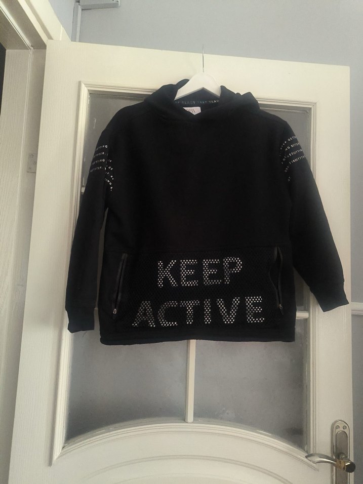 Kapüşonlu Siyah Çocuk Sweatshirt - Görsel 5
