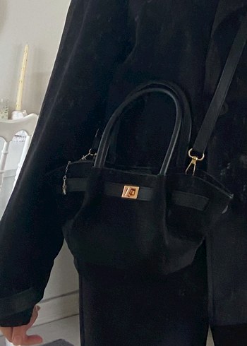 Siyah Süet küçük Kemerli kadın Çanta - Görsel 3