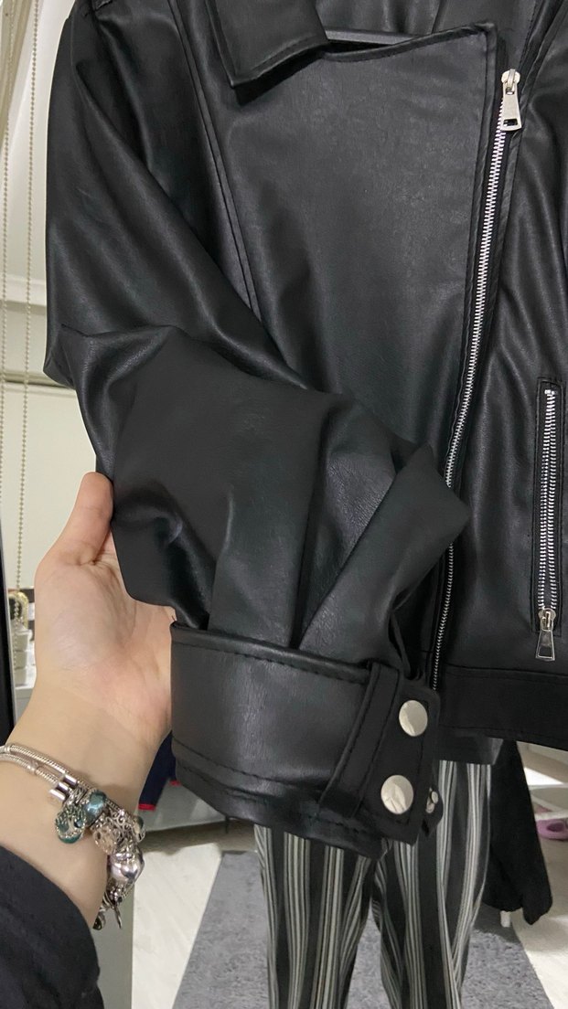 Kadın Siyah Deri ceket - Görsel 2