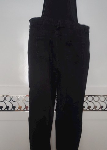 Siyah Kadın Denim Midi Tulum bahçıvan - Görsel 5