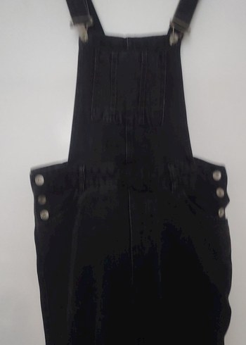 Siyah Kadın Denim Midi Tulum bahçıvan - Görsel 2