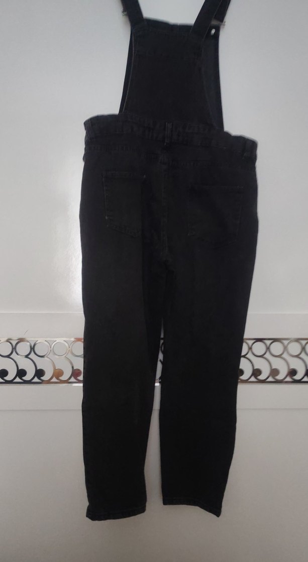 Siyah Kadın Denim Midi Tulum bahçıvan - Görsel 5