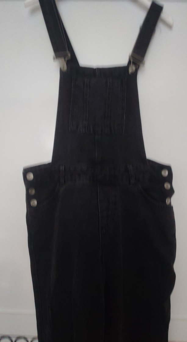 Siyah Kadın Denim Midi Tulum bahçıvan - Görsel 2