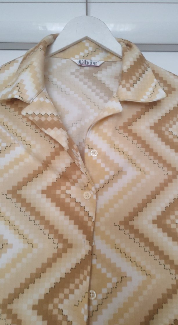 Bej Düğmeli Uzun Kollu V Yaka Gömlek - Görsel 2