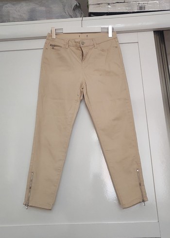 Bej Midi Kadın Kumaş Pantolon Fermuarlı - Görsel 2