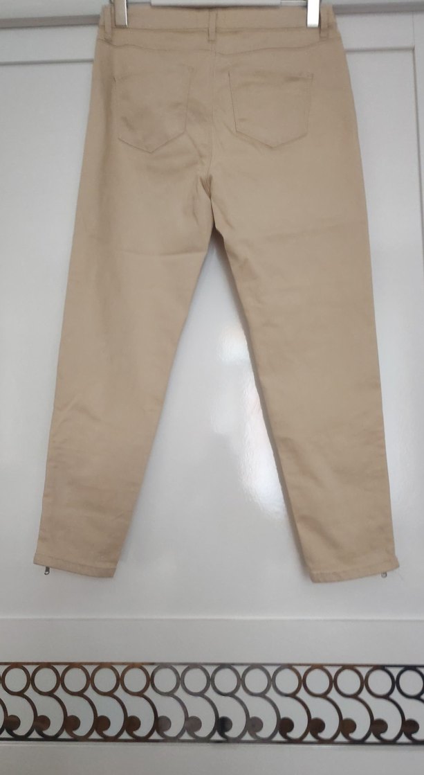 Bej Midi Kadın Kumaş Pantolon Fermuarlı - Görsel 5