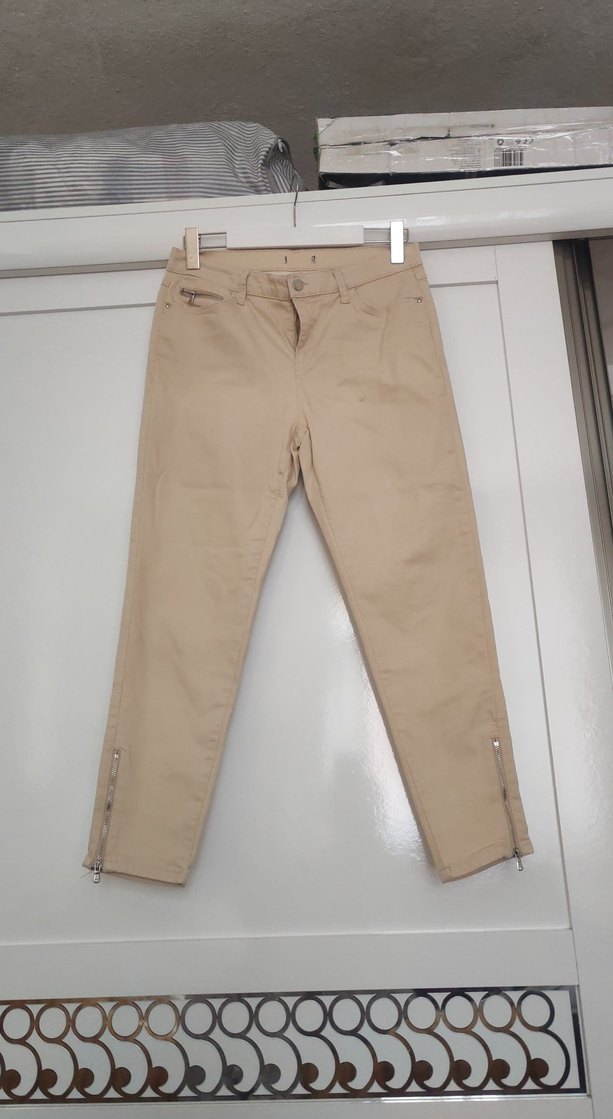 Bej Midi Kadın Kumaş Pantolon Fermuarlı - Görsel 2