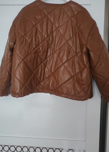 Kahverengi Deri Kadın Ceket - Görsel 5