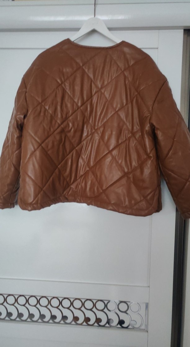 Kahverengi Deri Kadın Ceket - Görsel 5