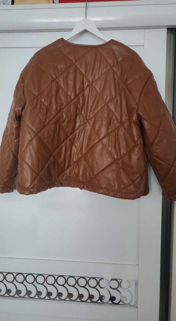 Kahverengi Deri Kadın Ceket - Görsel 4