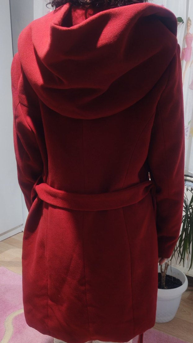 Kemerli Kırmızı Kadın 42 benden Kaban - Görsel 5