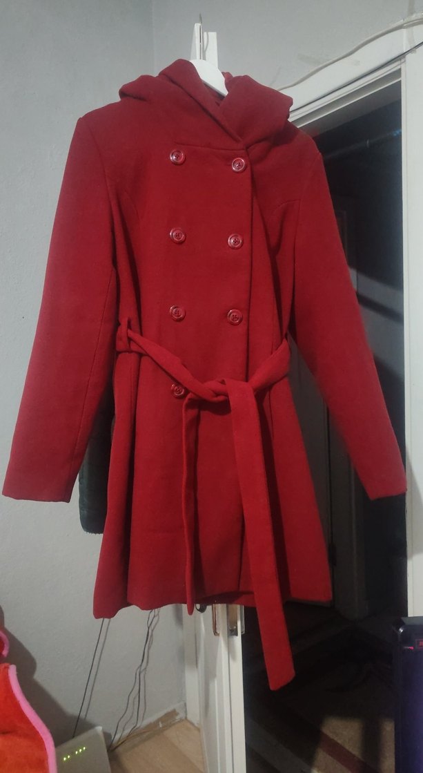 Kemerli Kırmızı Kadın 42 benden Kaban - Görsel 2