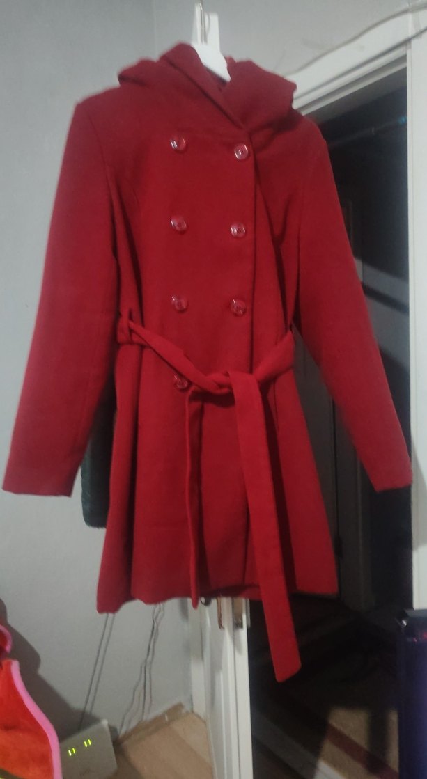 Kemerli Kırmızı Kadın 42 benden Kaban - Görsel 3