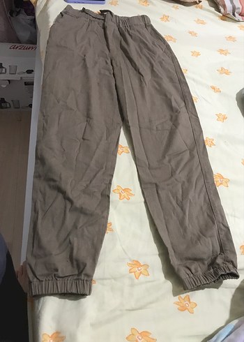 Bej Rahat Kesim Midi Keten Kadın Pantolon
